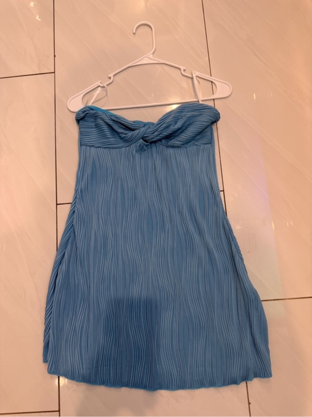 SHEIN Light Blue Pleated Strapless Mini Dress